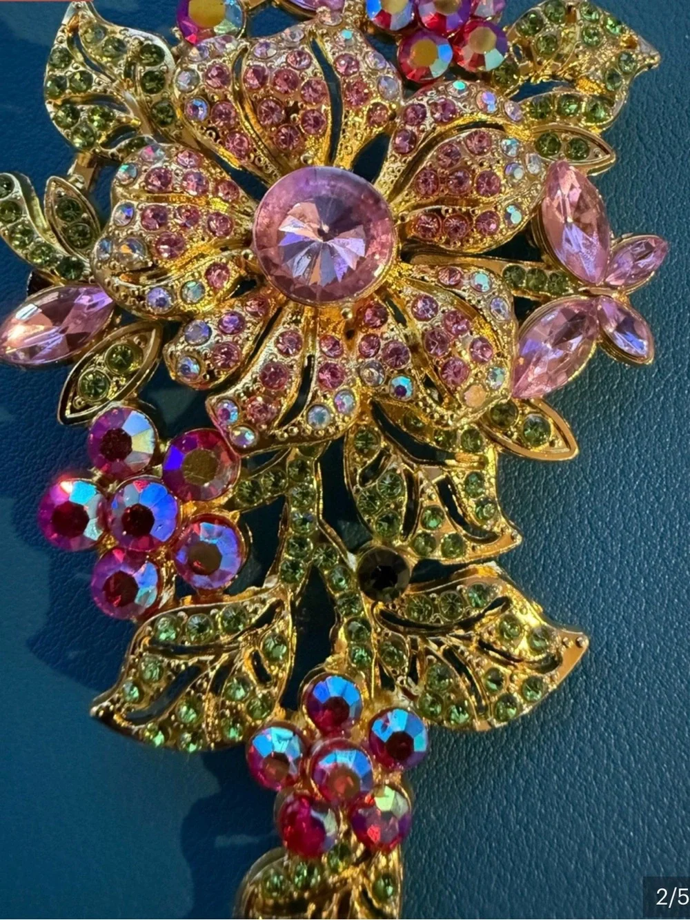 Gold-Tone Pink Crystal Floral Brooch - Elegant Statement Pin